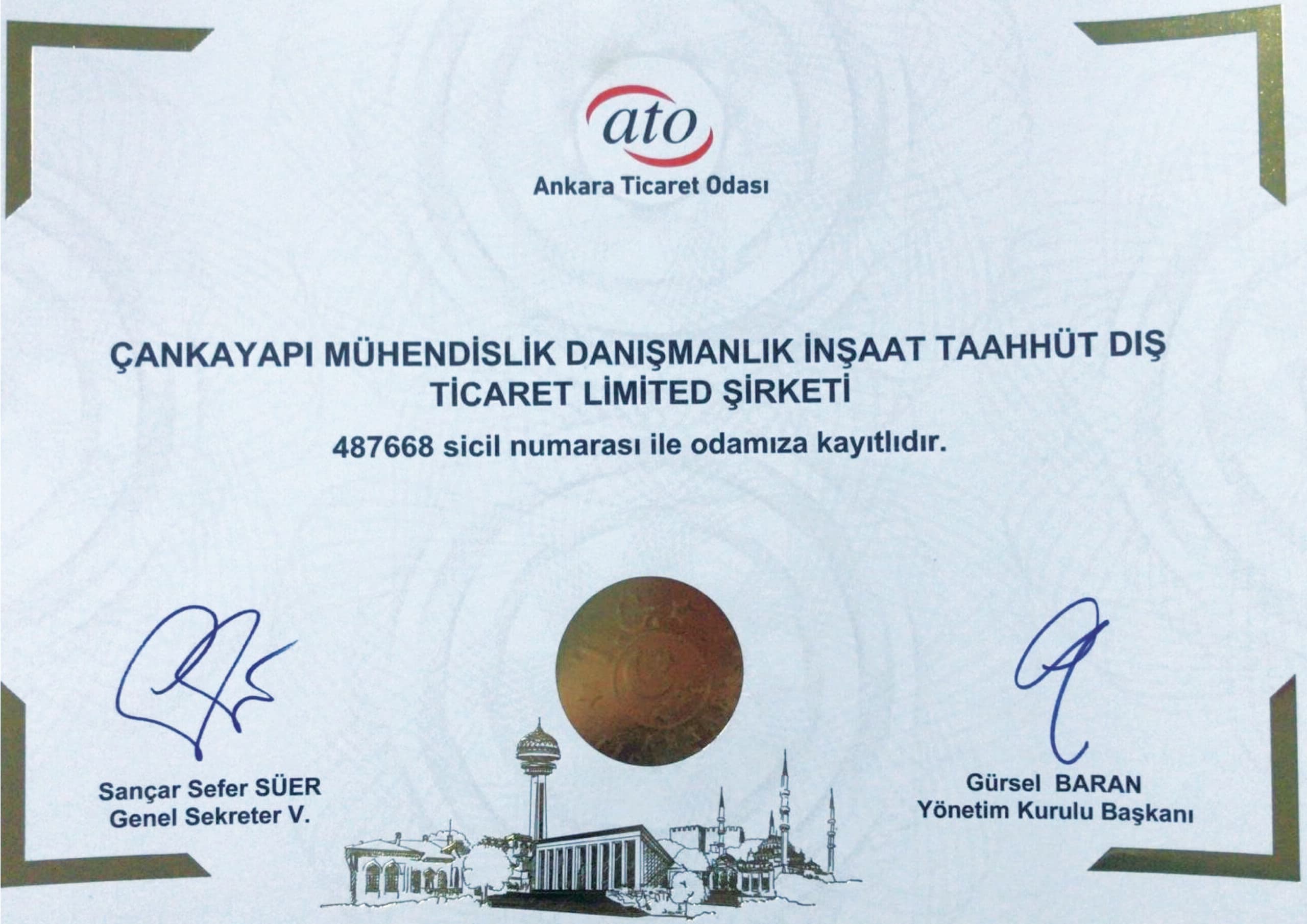 ÇANKAYAPI Ankara Ticaret Odası Kayıt Belgesi